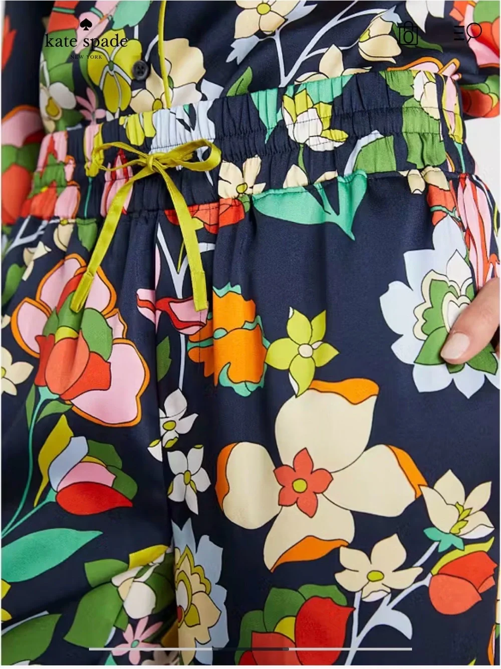 kate spade Flower Bed Twill Navy Floral Wide-Leg Pajama-Style Pants (NWT XL)